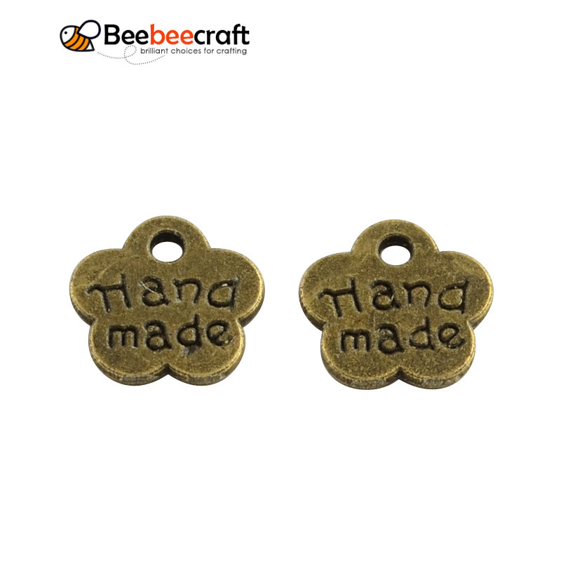 100ชิ้นสไตล์ทิเบตโลหะผสมดอกไม้เสน่ห์กับคํามือทําแคดเมียมฟรีและนิกเกิลฟรีและตะกั่วฟรีสําริดโบราณ8×8.5×1มิลลิเมตรหลุม: 1.5มิลลิเมตร