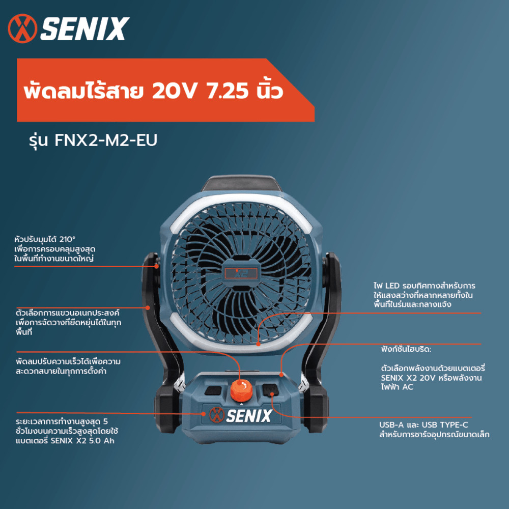 GlobalHouse SENIX พัดลมไร้สาย 20V 7.25นิ้ว รุ่น FNX2-M1-EU (เฉพาะตัวเครื่อง) สินค้าของแท้คุณภาพดี ราคา ถูกที่สุด ดีลบีเคเค แกลเลอรีภาพที่ 2