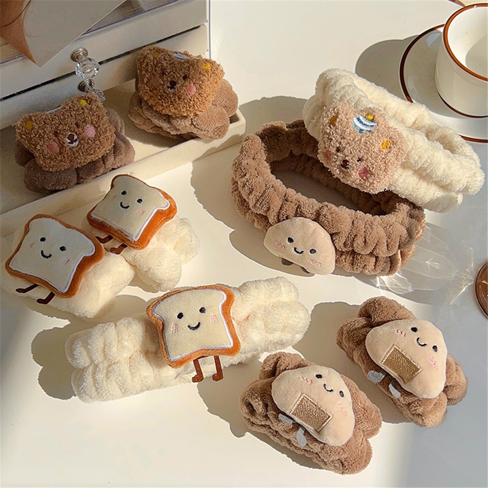 การ์ตูนขนมปังปิ้งหมีน่ารักที่คาดผมล้างหน้าสายรัดข้อมือ ชม. วงการบิน ซักผ้ากันน้ําความชื้นสิ่งประดิษฐ์น้ําดูดซับเครื่องประดับผม