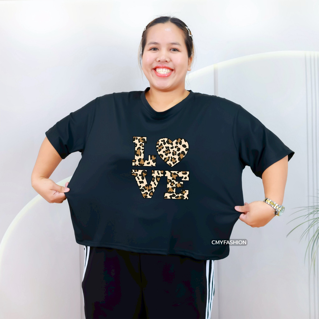 เสื้อยืด ไซส์จัมโบ้6XL คอกลม แขนสั้น ทรงครอป สกรีนลายตัวอักษร ลายเสือ ผ้าคอตตอนผสม tb834-tt-188#