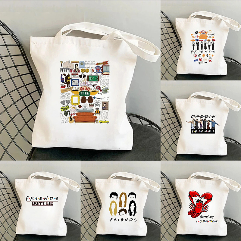 Friends Tv Show กระเป๋านักช้อปสําหรับผู้หญิง Casual Street Style Shopping Bag with Handle Harajuku F
