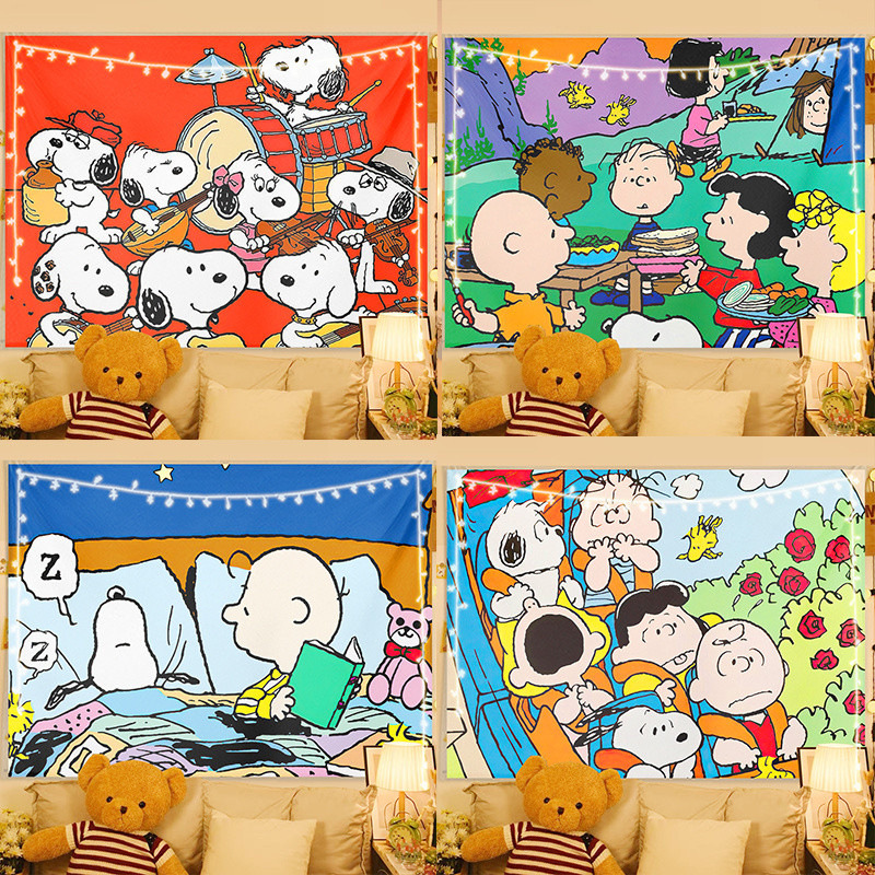 [จัดส่งจากประเทศไทย] agirl ผ้าพื้นหลังน่ารักลายการ์ตูน Snoopy INS ผ้าแขวนปรับปรุงหอพักตกแต่งห้องนอนผ้าตกแต่งผนังข้างเตียง