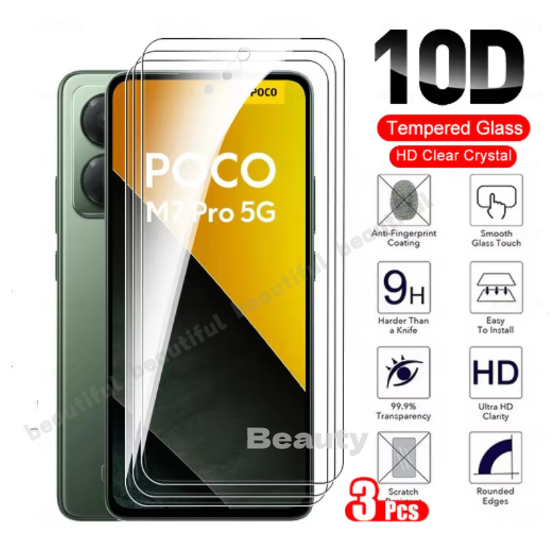 ฟิล์มกันรอยหน้าจอสําหรับ POCO M7 Pro Clear View กระจกนิรภัยฟิล์ม HD ป้องกันกระจก 9H ความแข็งโปร่งใสโ