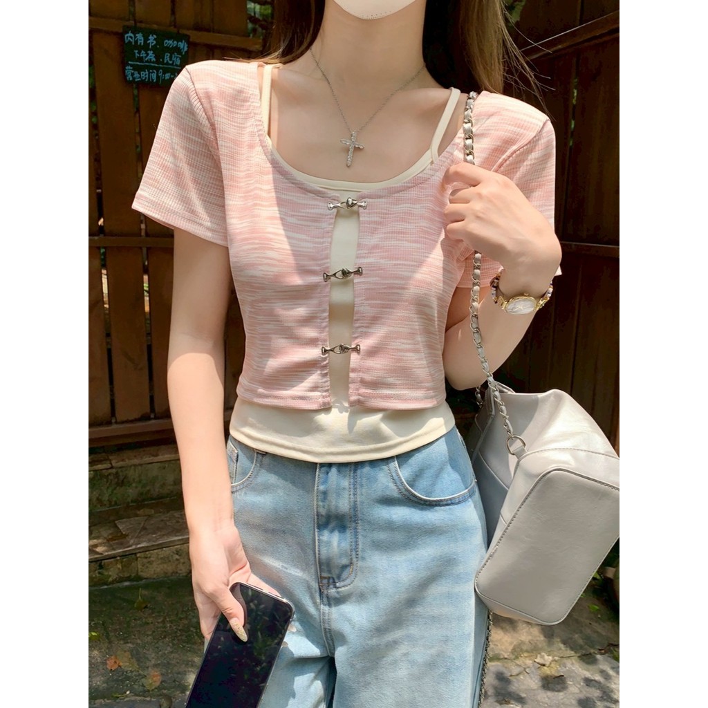Mini shop พร้อมส่ง (96195) เสื้อไหมพรม แขนสั้นคอกลม ผ้ายืด แต่งสองชั้นสีสดใส ผ้าใส่สบาย ราคา ถูกที่สุด ดีลบีเคเค แกลเลอรีภาพที่ 5