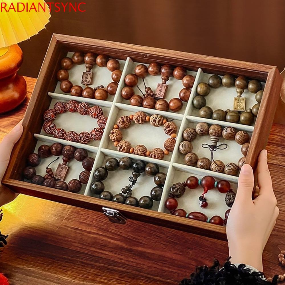 กล่องเก็บเครื่องประดับไม้ความจุขนาดใหญ่ สร้อยคอ สร้อยข้อมือ แหวน ต่างหู Organizer พร้อมถาดเก็บกํามะหยี่แฟชั่น