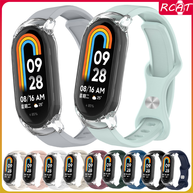 สายยางสปอร์ตนุ่ม+เปลือกโปร่งใส for Xiaomi Mi Smart Band 10 9 ยางสปอร์ตนุ่มพร้อมฟิล์มป้องกันหน้าจอกันชนอุปกรณ์เสริม