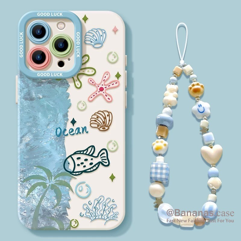 การ์ตูนOcean Shell Fish + LanyardสําหรับiPhone 17 16 15 14 13 12 11 Pro Max X Xr Xs Max 7 8 Plus SE2020