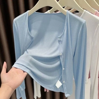 เสื้อคาร์ดิแกนแจ็คเก็ตบางเสื้อผ้าป้องกันแสงแดดผ้าคลุมไหล่ผู้หญิง 2025 สไตล์ใหม่