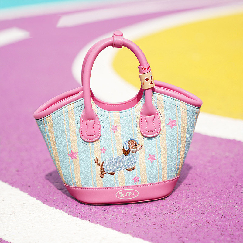 MOUSOON กระเป๋าสะพายไหล่ผู้หญิงน่ารักสีชมพูแฟชั่นไส้กรอกสุนัข Barrel Tote
