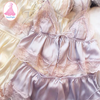 SexyNight 💞💞 ชุดนอนยั่วๆ ช่องเปิดด้านหน้า ชุดสองชิ้น ลูกไม้ สีม่วง ราคาถูก พร้อมส่งจากไทย