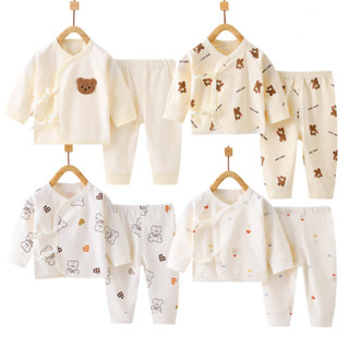 2 ชิ้นทารกแรกเกิดผ้าฝ้ายแท้ชุดนอนเด็กแขนยาวลูกไม้ขึ้นด้านบนก…