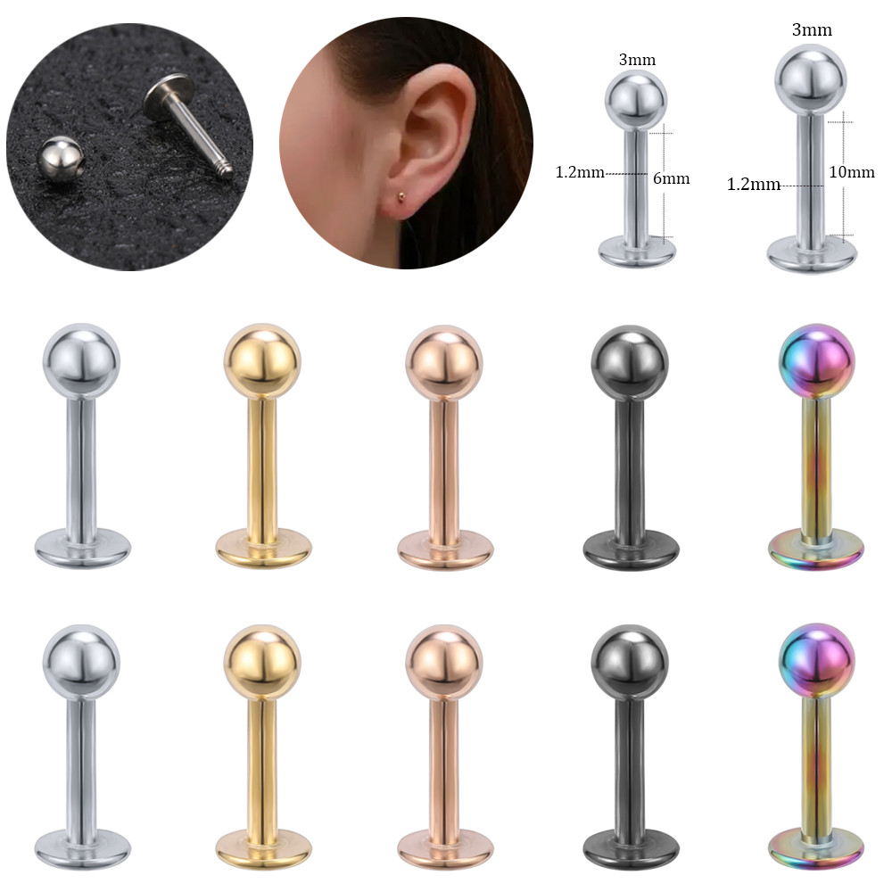 1 PC สแตนเลส Labret Lip เจาะ 16G จมูก 3 มม.ต่างหูเจาะ 6/10 มม.ภายนอกเกลียว Helix Conch กระดูกอ่อน Daith เจาะเงินสีดําทอง