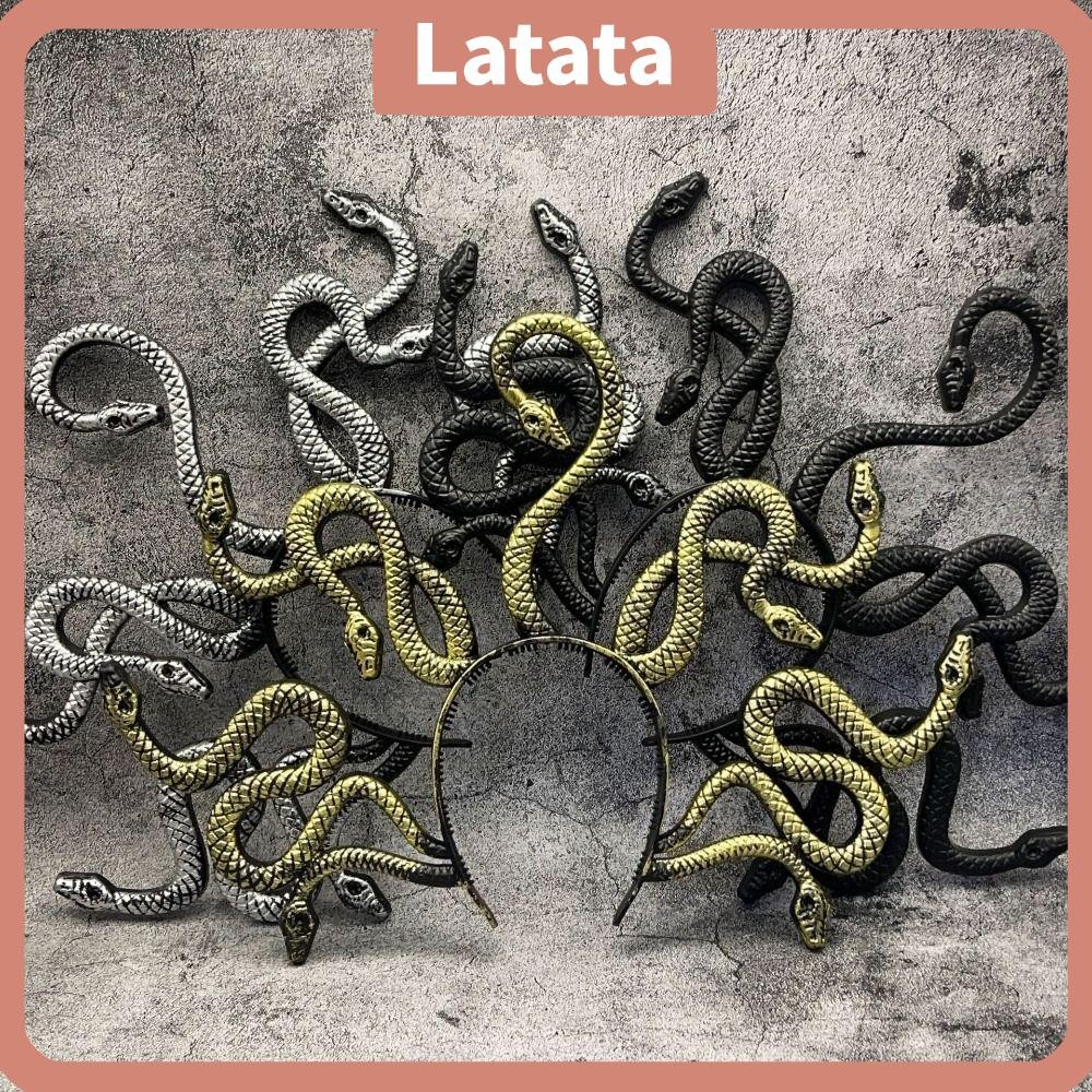 ห่วงผม LATA ที่คาดผมลายงูสำหรับ HALOWEEN และเป็นอุปกรณ์ตกแต่งผมเพื่อปาร์ตี้แบบสมจริง