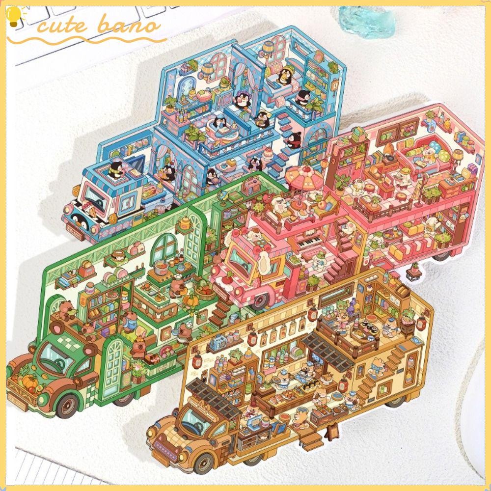 BANO 4 ชิ้น/เซ็ตมอเตอร์ Home Landscape สติกเกอร์, PET 2.5D Effect Cabin ฉากเกมสติกเกอร์,สนุก DIY Han