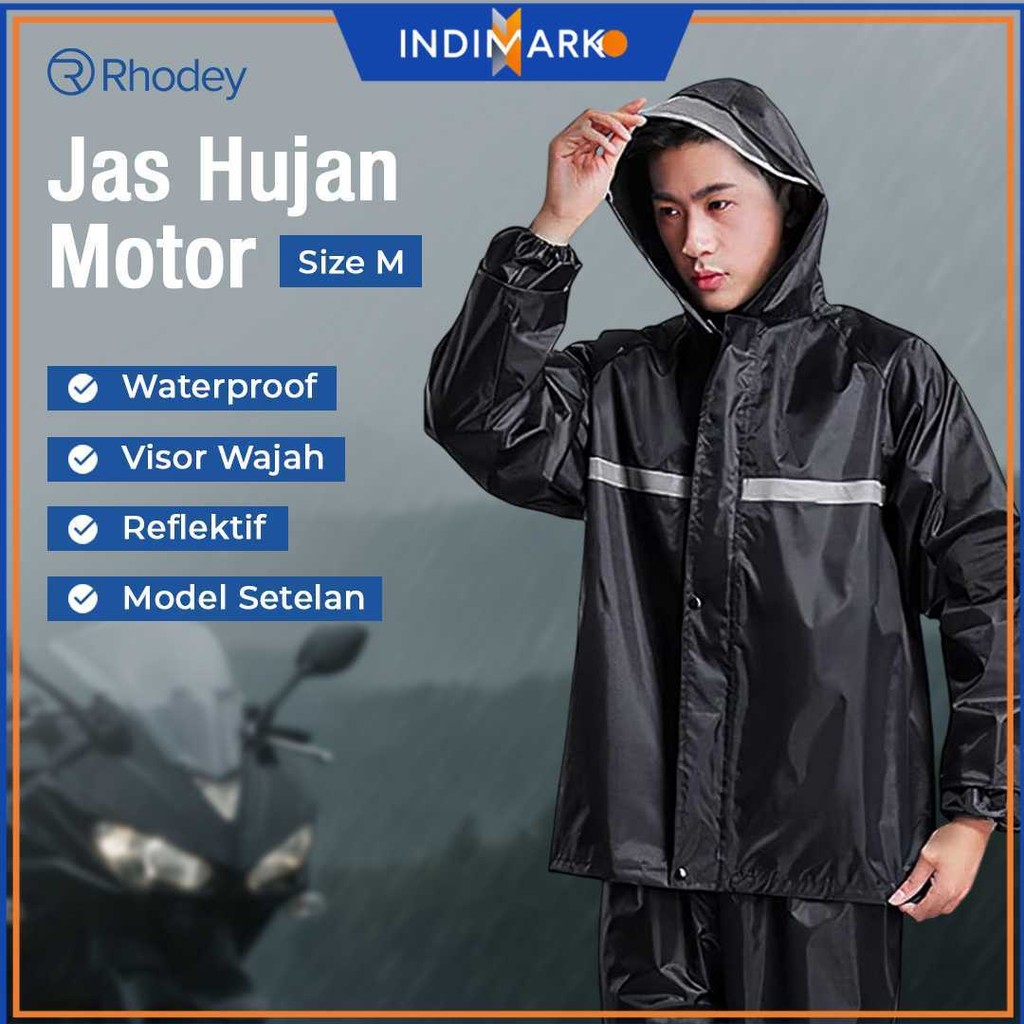 Rhodey Pole เสื้อกันฝนมอเตอร์ไซค์ ชุดเสื้อกันฝนแถบสะท้อนแสงพร้อมหมวก - T1