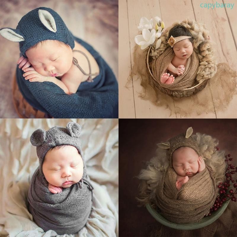 Cpy ทารกแรกเกิดถักยืดห่อ + ชุดหมวกโครเชต์ผ้าห่ม Bonnet เด็กการถ่ายภาพ Props ทารกอุปกรณ์เสริมภาพ