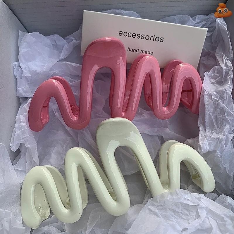 [LO] Dopamine สีครีมเรขาคณิต Wave Line Back Head Hair Claw ผม Claw คลิปผู้หญิงสาว Hairpin หางม้าอุปกรณ์เสริมผมเครื่องประดับ TH