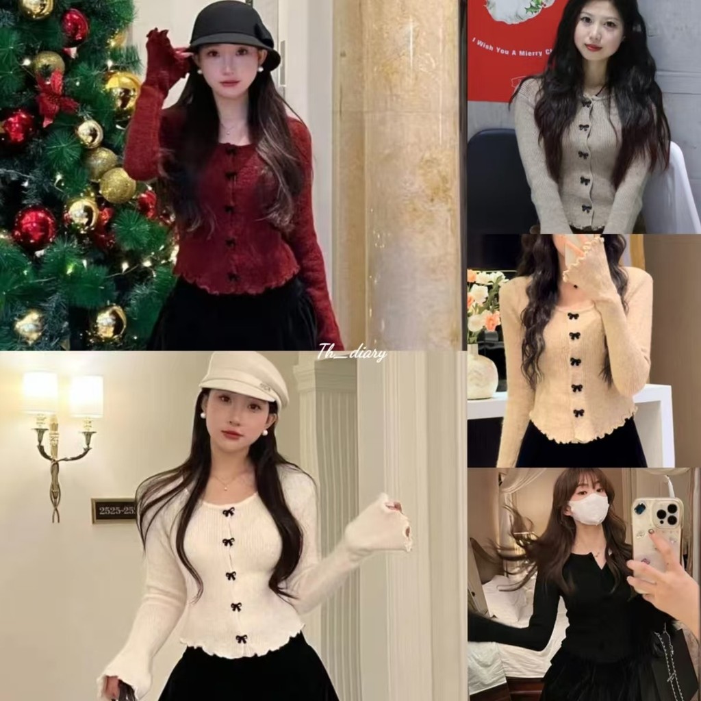 (พร้อมที่จะจัดส่งในกรุงเทพ) ฤดูใบไม้ร่วงรูปแบบใหม่ ของผู้หญิง คอกลม ปุ่มโค้งคำนับ เสื้อถักนิตติ้งทรงเข้ารูป-Z280