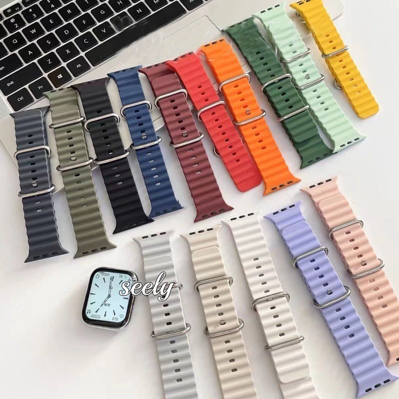 สายนาฬิกาข้อมือซิลิโคน สําหรับ Apple Watch Series Ultra2 9 8 7 6 SE 5 4 3 2 1 iWatch ขนาด 49 มม. 41 มม. 45 มม. 44 มม. 42 มม. 40 มม. 38 มม.