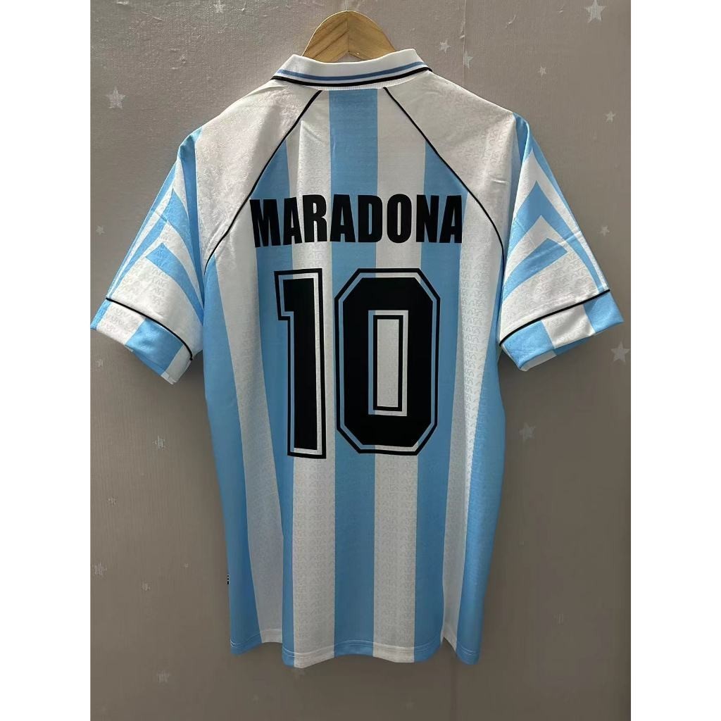 สไตล์ใหม่1996 Argentina MARADONA BATISTUTA คุณภาพสูง Home Retro Football Jersey เสื้อยืดที่กําหนดเอง