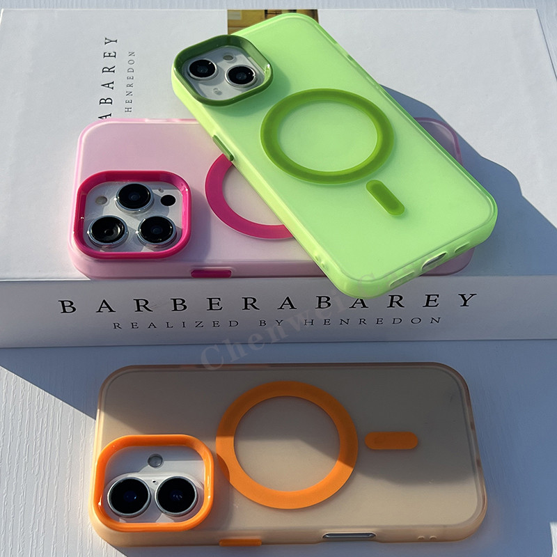 กันกระแทกกันชนแม่เหล็กโปร่งใสMatte HardสําหรับiPhone 16 16Promax 15Promax 15 15Pro 13 13Pro 13promax 14Promax 14 14Pro 17 12Promax 17Pro 11Pro 11Promax 15Plusสีชมพู