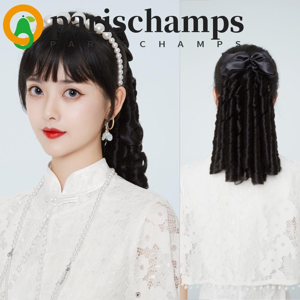 Parischamps Royal Roll Hair หางม้าปลอมปุยไม่มีรอยต่อยุคกลางยุโรปผมหัวสวมใส่อุปกรณ์เสริมต่อผมทนความร้อนผู้หญิงสีน้ําตาล Retro Hairpieces
