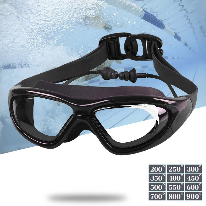 Myopia Swimming Goggles Earplug -2.0 to -9.0 Prescription Swim Pool Glasses Anti Fog Men Women Optic