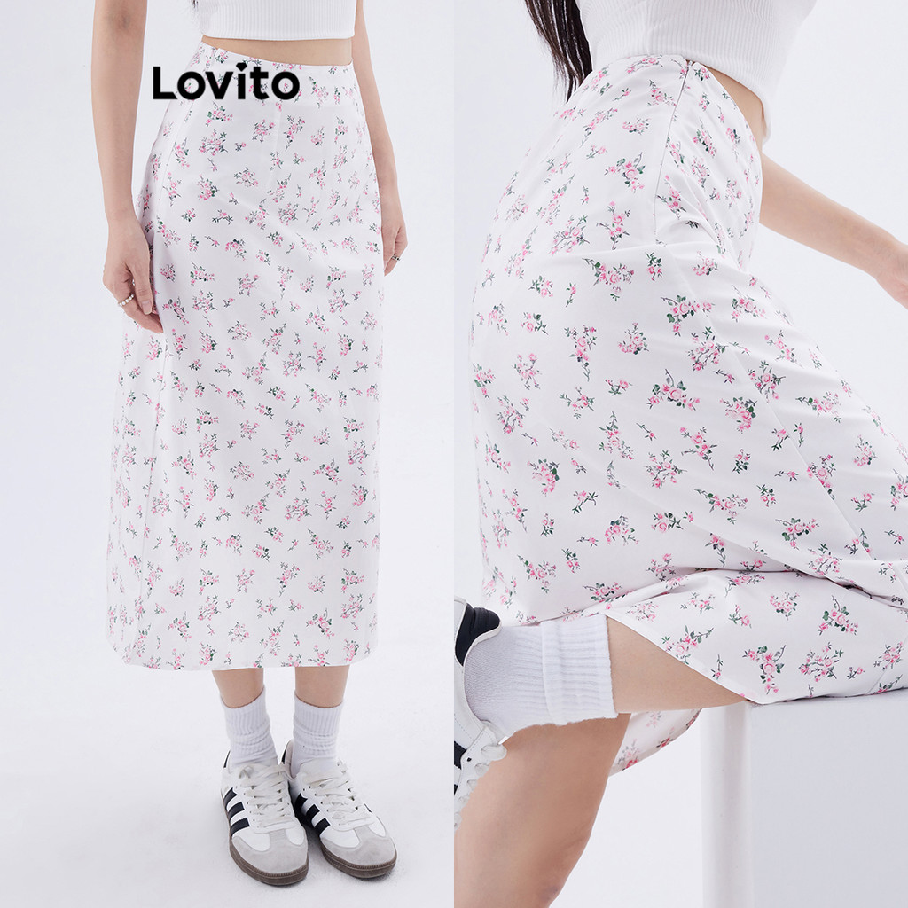 Lovito กระโปรงลายดอกไม้เล็ก ๆ ลำลองสำหรับผู้หญิง L109MD159