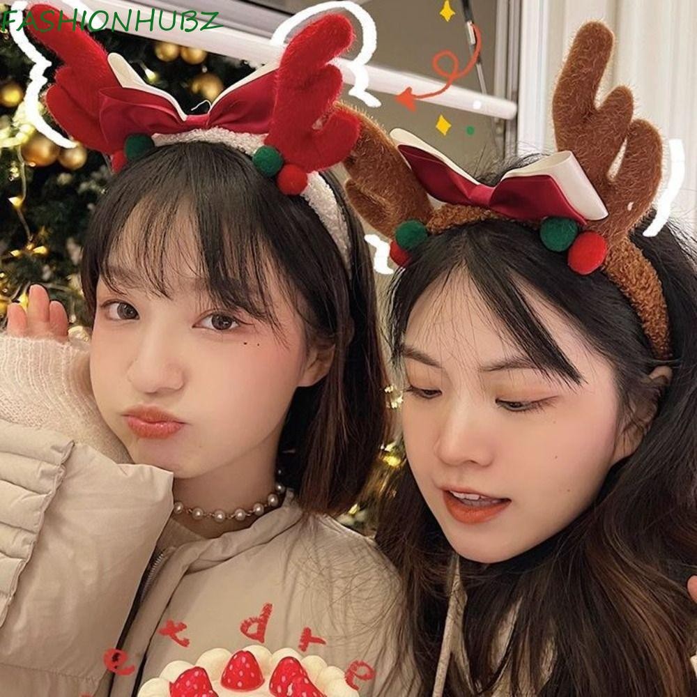 แฟชั่นhubz Bowknot Hair Hoop, Plush Elk Christmas Hairband,หวานเกาหลีสไตล์ Headwear Head Wrap ที่คาดผมคริสต์มาสสุภาพสตรี