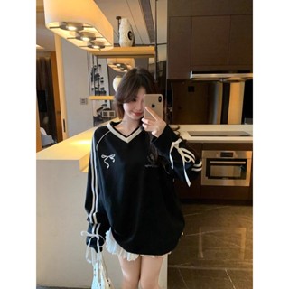 เสื้อสเวตเตอร์แขนยาวโบว์ฤดูใบไม้ร่วงกีฬาอเมริกันสําหรับผู้หญ…