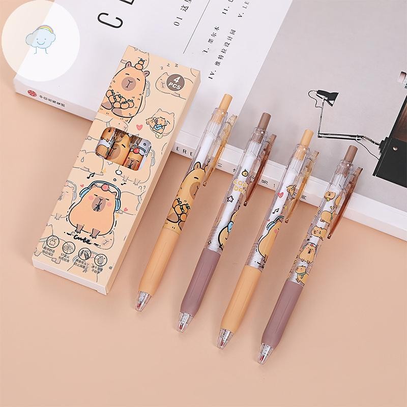 Twoe 4 ชิ้น Kawaii Capybara ปากกาเจล Quick-Drying 0.5 มม.หมึกสีดํา Wrig Smooth ปากกาอุปกรณ์สํานักงานน่ารักนักเรียนเครื่องเขียนอุปกรณ์ TH