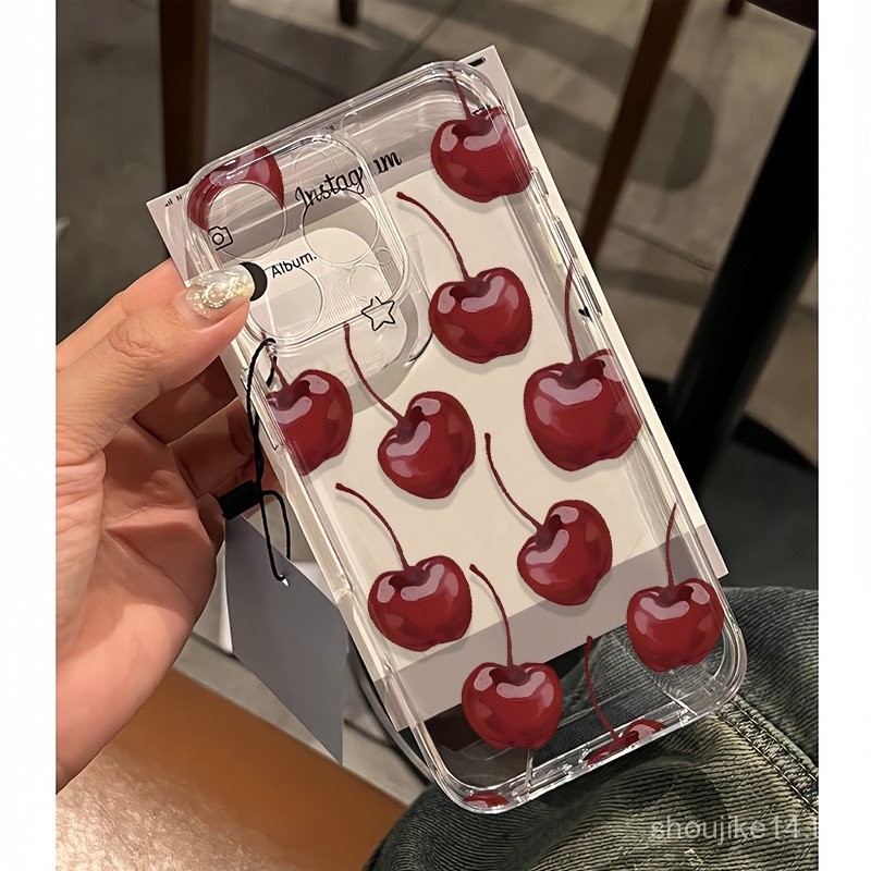 เคสใสลายเชอร์รี่แบบเต็มหน้าจอเคสมือถือสำหรับแอปเปิ้ล15/14/13PROMAX 12/11นุ่ม XR/XS ygfe