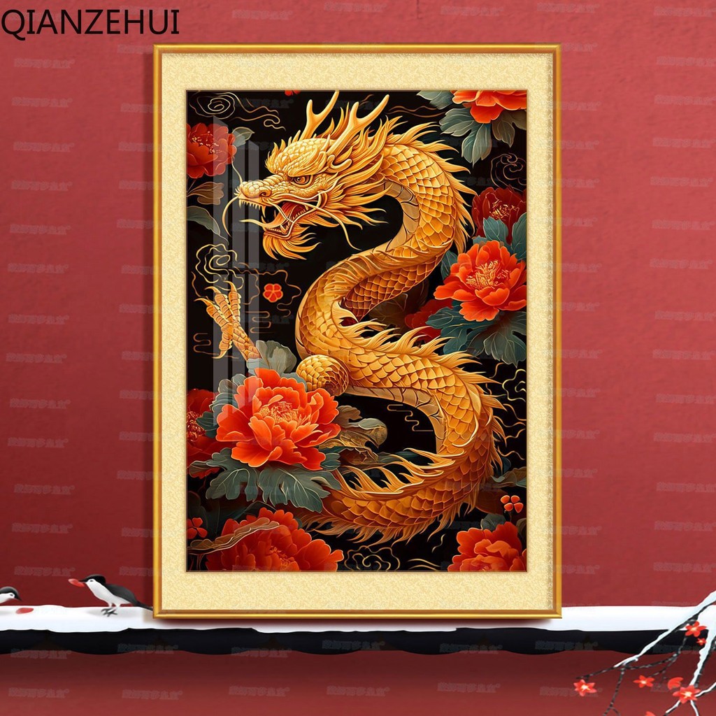 Diy ด้ายฝ้าย 11CT พิมพ์ Golden Dragon Cross-Stitch ห้องนั่งเล่นเย็บปักถักร้อยเต็มรูปแบบชุดปักครอสติสเย็บปักถักร้อย