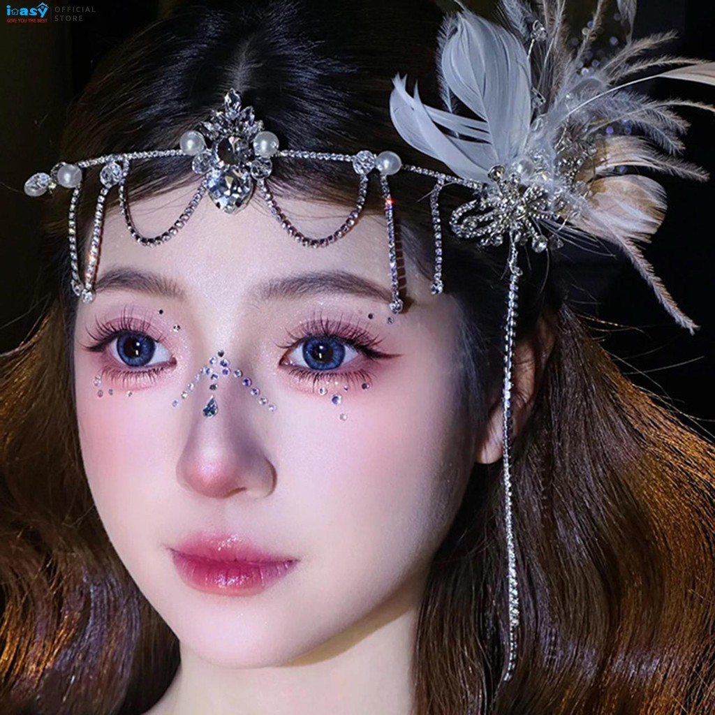 ที่คาดผมขนนกยางรัดผมนางฟ้าประดับหน้าผากเครื่องประดับผมออกแบบขนนก