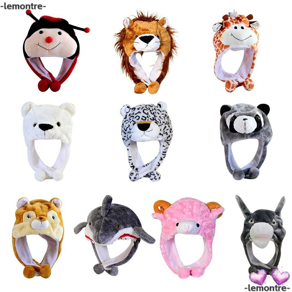 Lemontre สัตว์ Earflap หมวก,การ์ตูนสัตว์ Plush Moving หมวก,ป้องกันหูคออุ่น Movable หูถุงลมนิรภัยหมวกเด็กผู้ใหญ่ของขวัญ