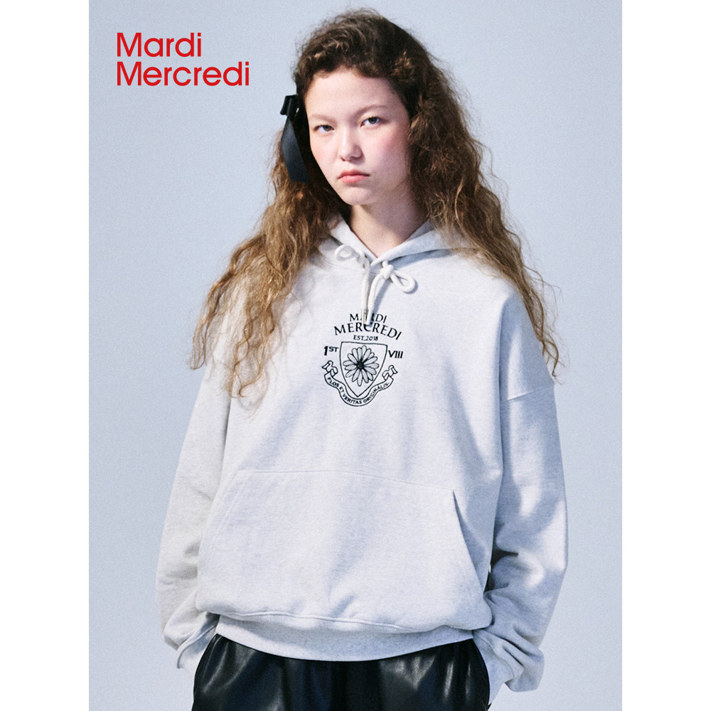 Mordi Mercredi Daisy Badge พิมพ์ Hoodie สไตล์วิทยาลัย Unisex เสื้อคู่