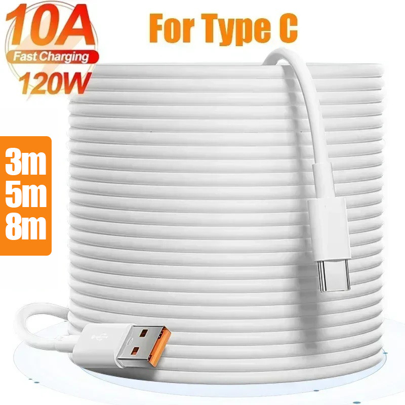 สายเคเบิลข้อมูล Type C ยาวพิเศษ 3/5/8 ม. - ขยายสายเคเบิลข้อมูลการชาร์จอย่างรวดเร็วของโทรศัพท์มือถือ - เข้ากันได้กับสมาร์ทโฟน Android Type C สากลทุกรุ่น