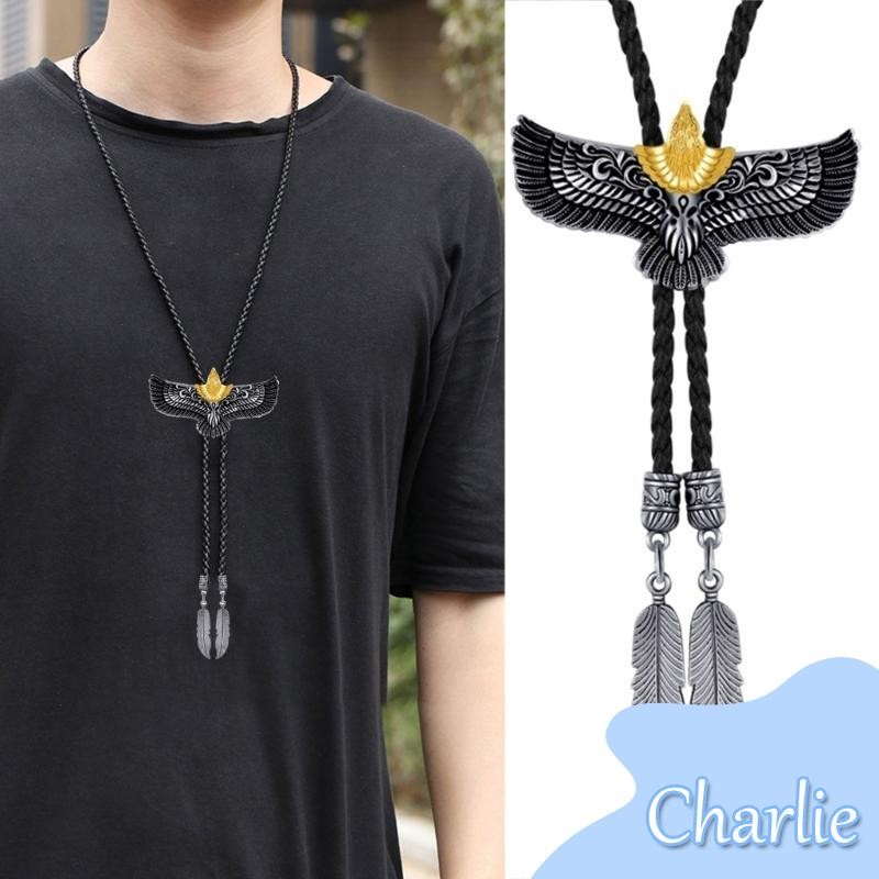 Char Mens ผู้หญิงอเมริกัน Bolo Tie โลหะ Flying Eagle คาวบอยหนังเชือกเนคไทสร้อยคอตะวันตกพร้อมจี้ Feathered ราคา ถูกที่สุด ดีลบีเคเค แกลเลอรีภาพที่ 2