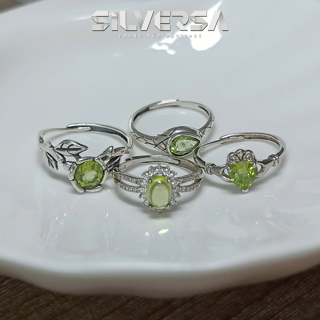 [ฟรีไซส์] - PE.RI.DOT SILVERSA แหวนเงิน 925, สีเขียวมะกอก Lapis lazuli แหวนใช้งานร่วมกับไม้และองค์ปร