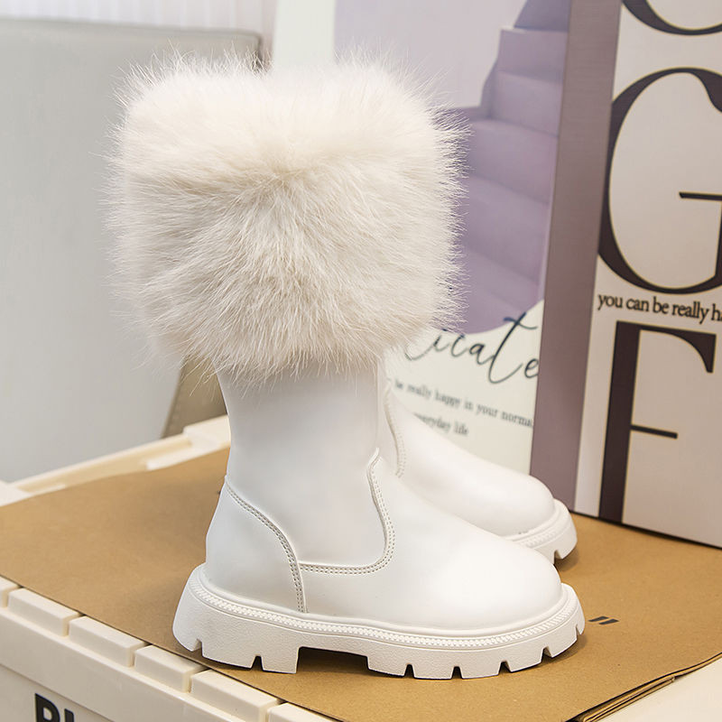 กระแส Snow Boots รองเท้าบูทยาว Silver Retro Slip-On Square Toe