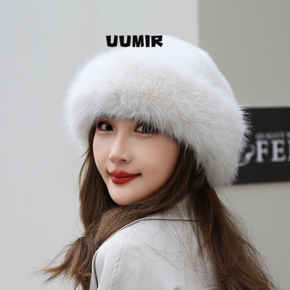 Uumir หมวกขนเทียม, หมวกปิดหูกันหนาวแบบแข็งที่อบอุ่น, ของขวัญสีทึบป้องกันหูหมวกหัวเบเร่ต์ผู้หญิง