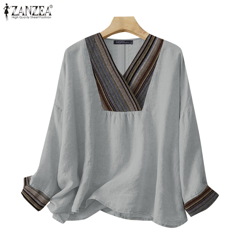 Zanzea เสื้อเบลาส์แขนยาวคอวีลําลองสําหรับผู้หญิงทุกวัน