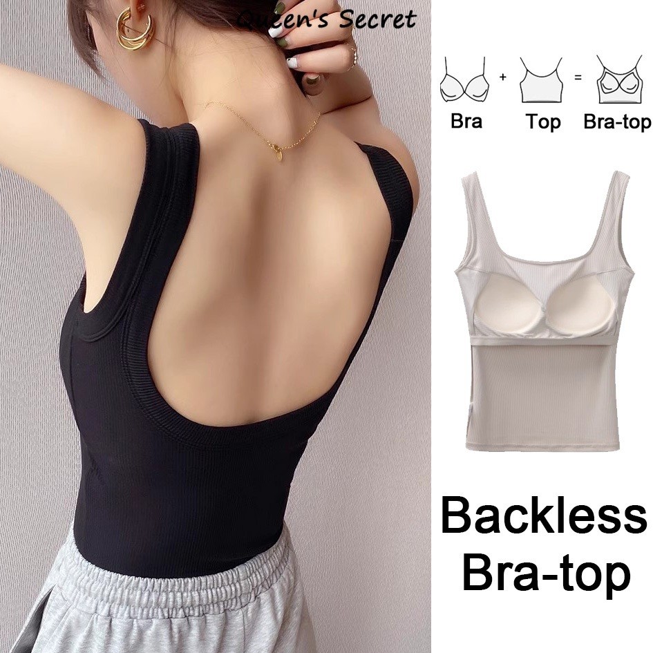 [Queen Secret] ปลอกคอสี่เหลี่ยมรูปตัวยูที่สวยงามกลับเสื้อกั๊กผู้หญิงที่มีแผ่นหน้าอกฐานเปลือยด้านบน