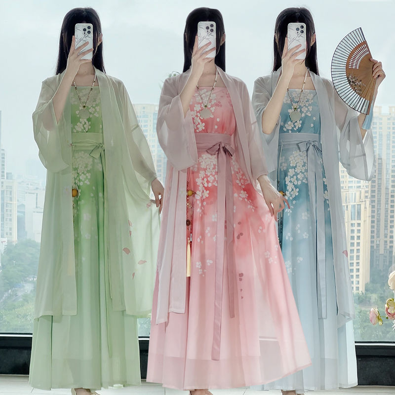 Hanfu [ดอกไม้ตก] ฮันฟู หญิงผลิตในราชวงศ์ซ่งความยาวเอวแปดหักกระโปรงสไตล์จีนสูทซูเปอร์อมตะ
