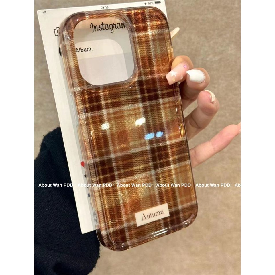 ญี่ปุ่นเกาหลีลายสก๊อตเย็บ Contrast สีเหมาะสําหรับ iPhone16promax Apple 15 เคสโทรศัพท์ iPhone13 สไตล์ใหม่ 14/12/11 XNBC