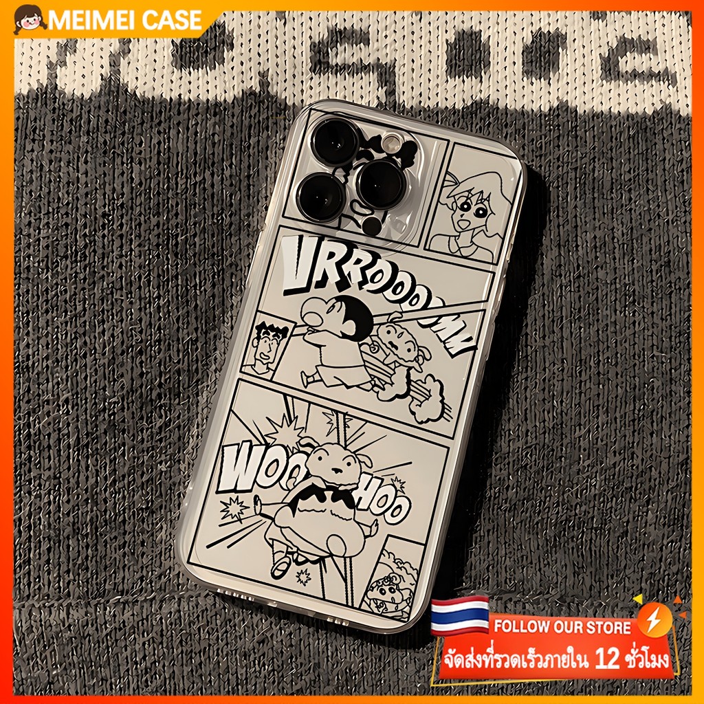 COD เคสโทรศัพท์ iPhone 11 12 13 14 15 Pro MAX 14 15 7 Plus X XR XSMAX เคสโทรศัพท์ใสสไตล์การ์ตูน Crayon Shin-chan