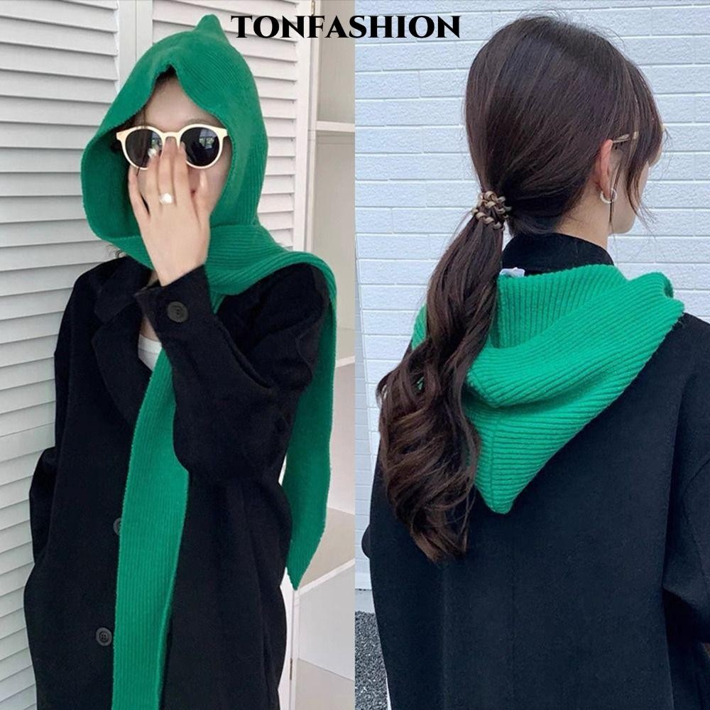 Tonfashion หมวกผ้าพันคอชุด,อุ่นถักหมวก Beanies,Hooded กันลมถักหมวกผู้หญิงสาว