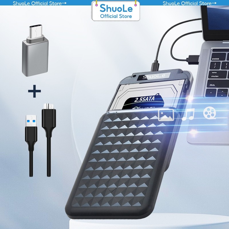 Shuole เคสฮาร์ดไดรฟ์ภายนอก HDD USB3.0 Type-C SATA เป็น USB 3.0 SATA 2.5 นิ้ว2.5寸SSD固态机械串口SATA免工具usb3.0高速外置移动硬盘盒