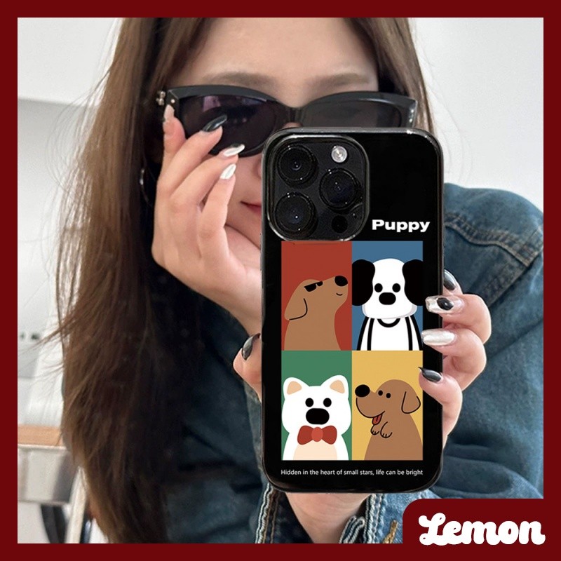 เคสโทรศัพท์มือถือนิ่ม ลายการ์ตูนสุนัขหมากรุก สีดํามันวาว สําหรับ Iphone 15 15promax 14pro 14promax 13 13pro 13promax 11 12 12pro 12promax XR XSMAX 7P 8P