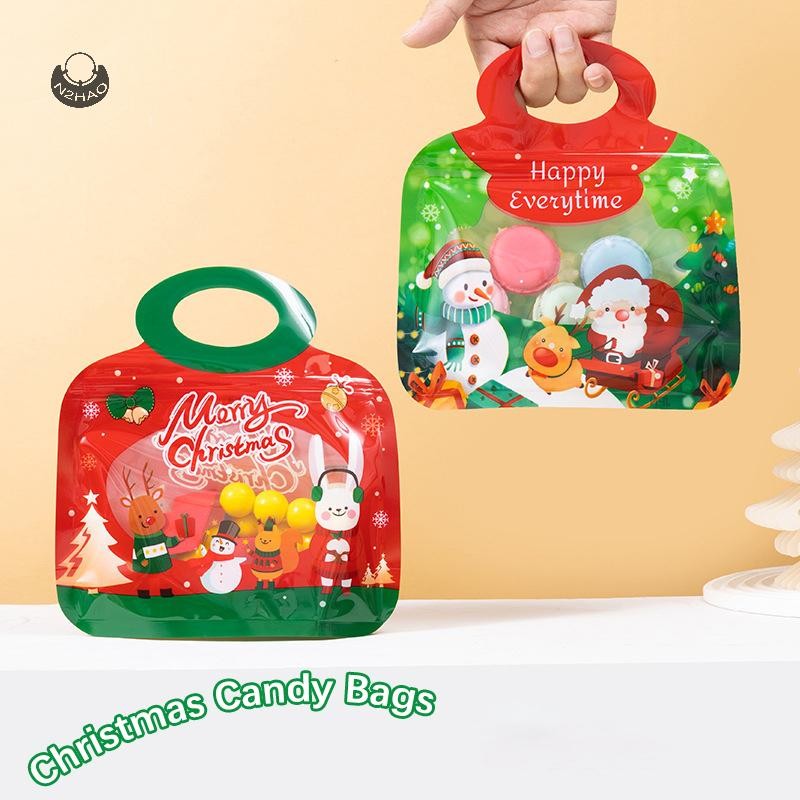 N2hao 5/10 ชิ้น Christmas Party ถุงของขวัญจับคุกกี้ Lollipop ช็อกโกแลตบรรจุภัณฑ์ถุงตกแต่งเด็กโปรดปราน A
